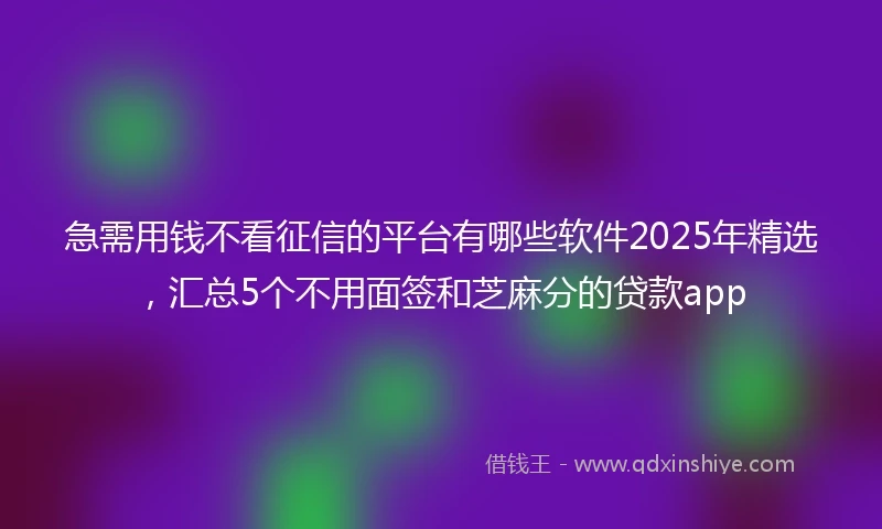 急需用钱不看征信的平台有哪些软件2025年精选，汇总5个不用面签和芝麻分的贷款app