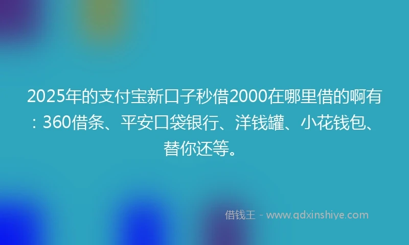 2025年的支付宝新口子秒借2000在哪里借的啊有：360借条、平安口袋银行、洋钱罐、小花钱包、替你还等。