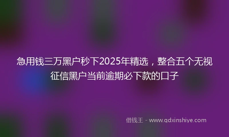 急用钱三万黑户秒下2025年精选，整合五个无视征信黑户当前逾期必下款的口子