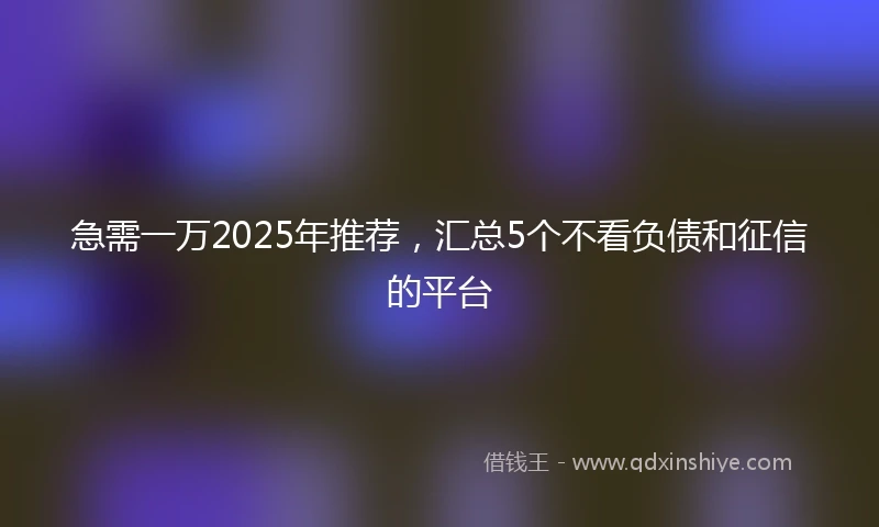 急需一万2025年推荐，汇总5个不看负债和征信的平台