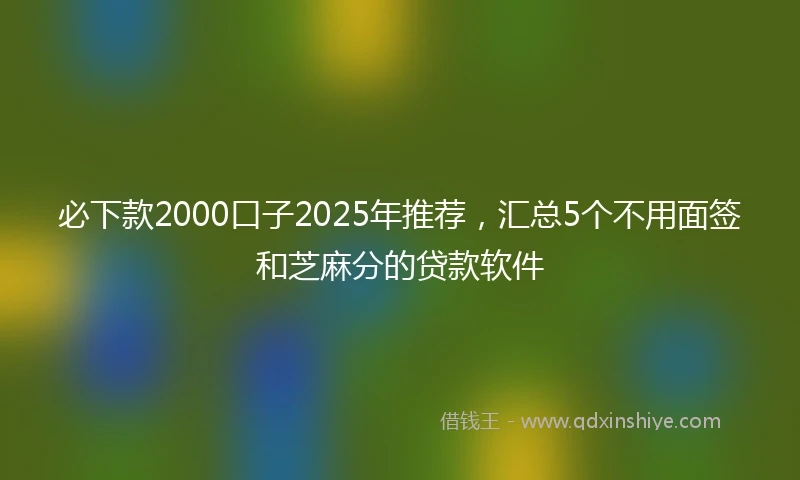 必下款2000口子2025年推荐，汇总5个不用面签和芝麻分的贷款软件