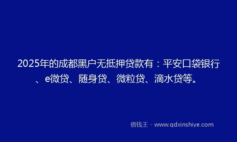 2025年的成都黑户无抵押贷款有：平安口袋银行、e微贷、随身贷、微粒贷、滴水贷等。