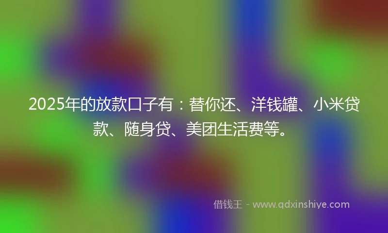 2025年的放款口子有：替你还、洋钱罐、小米贷款、随身贷、美团生活费等。