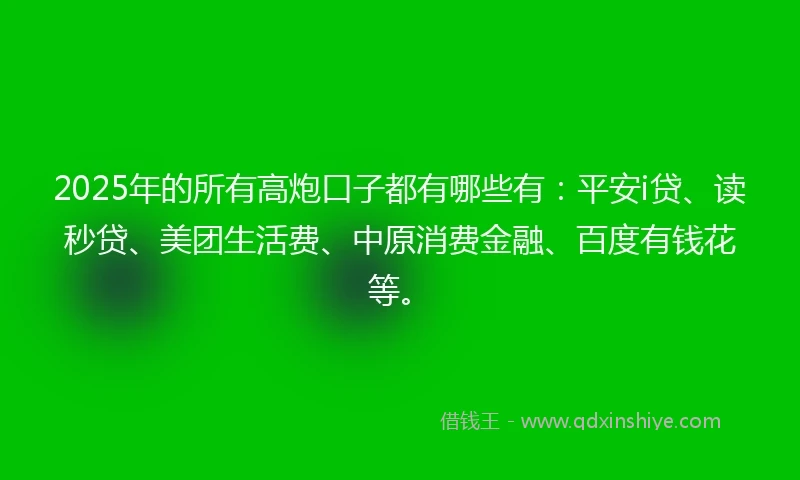 2025年的所有高炮口子都有哪些有：平安i贷、读秒贷、美团生活费、中原消费金融、百度有钱花等。