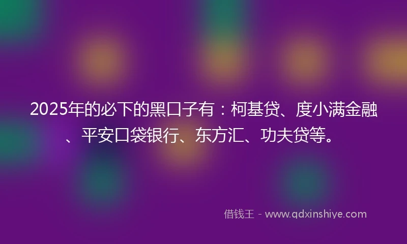 2025年的必下的黑口子有：柯基贷、度小满金融、平安口袋银行、东方汇、功夫贷等。
