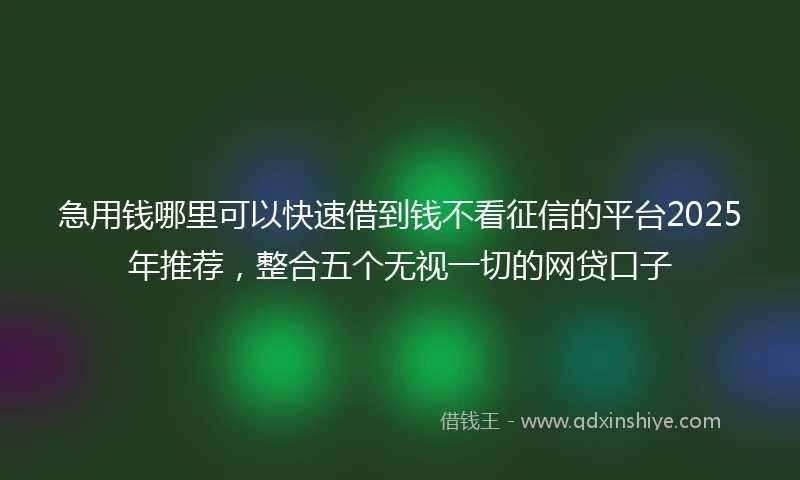 急用钱哪里可以快速借到钱不看征信的平台2025年推荐，整合五个无视一切的网贷口子