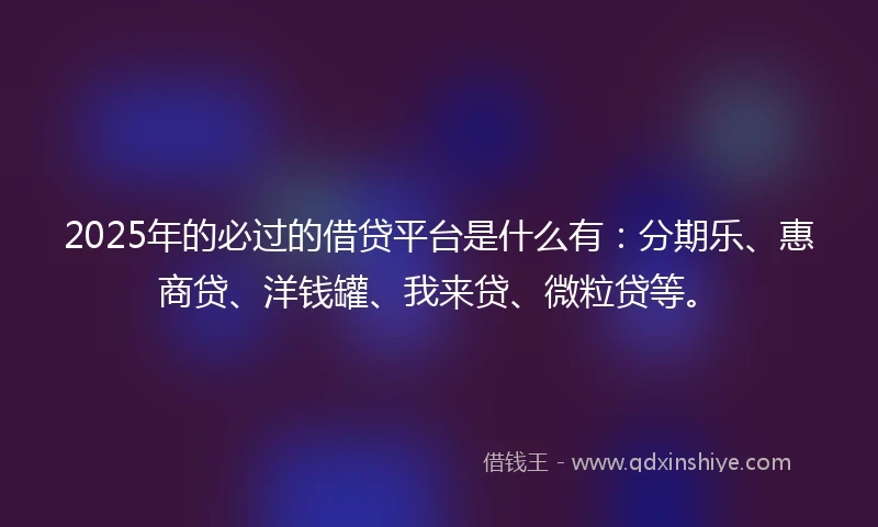 2025年的必过的借贷平台是什么有：分期乐、惠商贷、洋钱罐、我来贷、微粒贷等。