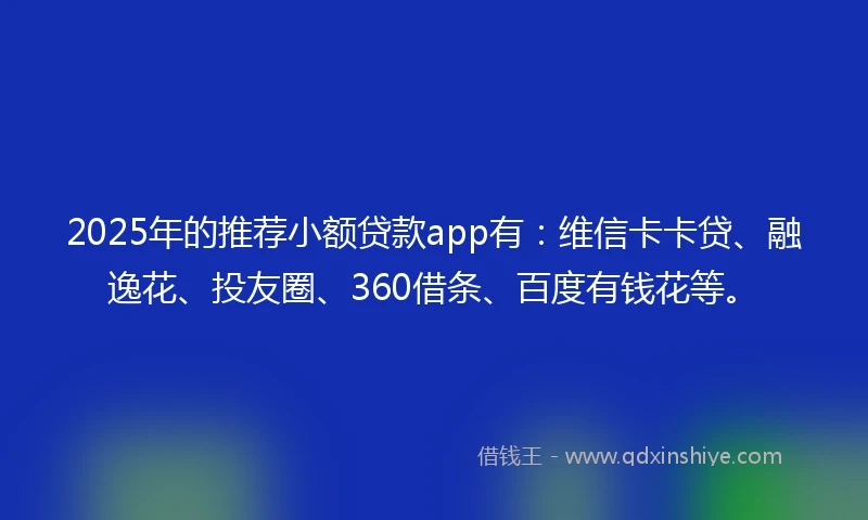 2025年的推荐小额贷款app有：维信卡卡贷、融逸花、投友圈、360借条、百度有钱花等。