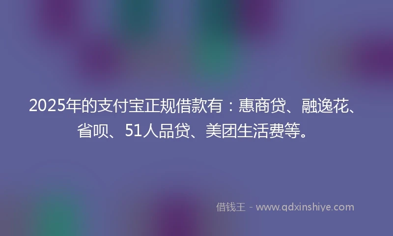 2025年的支付宝正规借款有：惠商贷、融逸花、省呗、51人品贷、美团生活费等。