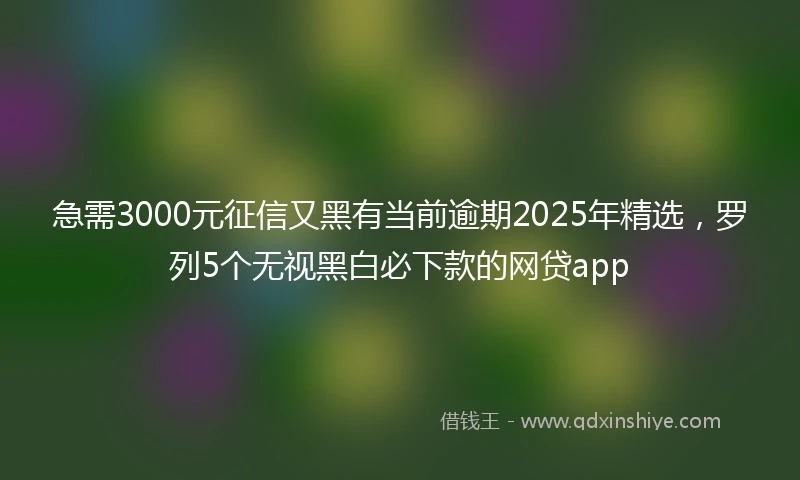 急需3000元征信又黑有当前逾期2025年精选，罗列5个无视黑白必下款的网贷app
