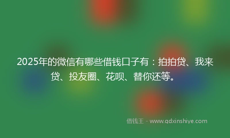 2025年的微信有哪些借钱口子有：拍拍贷、我来贷、投友圈、花呗、替你还等。