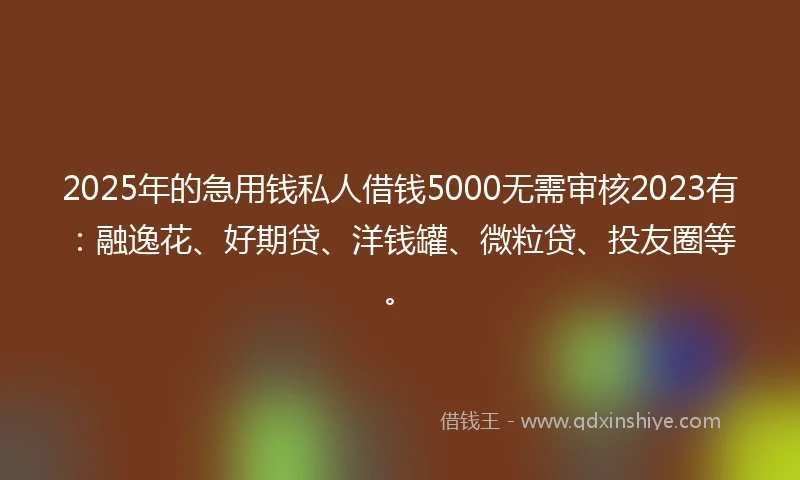 2025年的急用钱私人借钱5000无需审核2023有：融逸花、好期贷、洋钱罐、微粒贷、投友圈等。