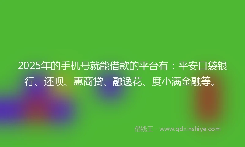 2025年的手机号就能借款的平台有：平安口袋银行、还呗、惠商贷、融逸花、度小满金融等。
