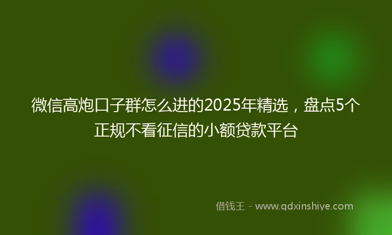 微信高炮口子群怎么进的2025年精选，盘点5个正规不看征信的小额贷款平台