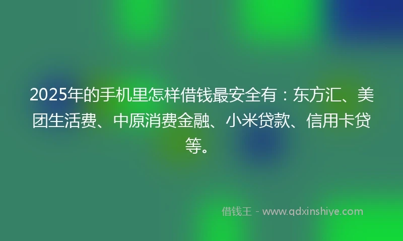 2025年的手机里怎样借钱最安全有：东方汇、美团生活费、中原消费金融、小米贷款、信用卡贷等。