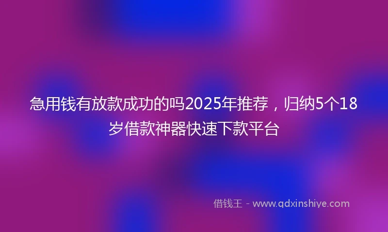 急用钱有放款成功的吗2025年推荐，归纳5个18岁借款神器快速下款平台