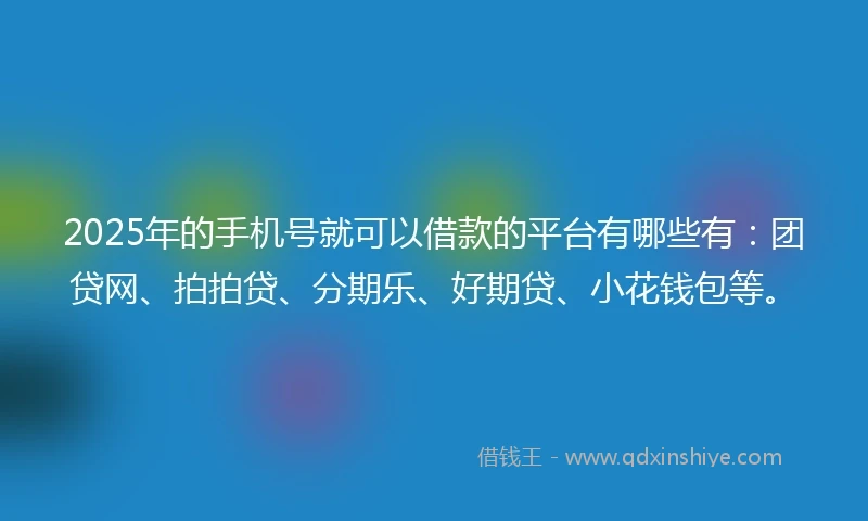 2025年的手机号就可以借款的平台有哪些有：团贷网、拍拍贷、分期乐、好期贷、小花钱包等。