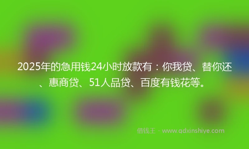 2025年的急用钱24小时放款有：你我贷、替你还、惠商贷、51人品贷、百度有钱花等。