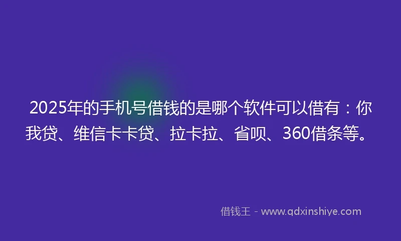 2025年的手机号借钱的是哪个软件可以借有：你我贷、维信卡卡贷、拉卡拉、省呗、360借条等。