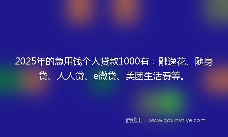 2025年的急用钱个人贷款1000有:融逸花、随身贷、人人贷、e微贷、美团生活费等。