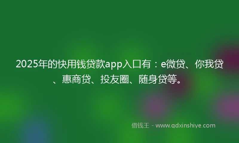 2025年的快用钱贷款app入口有：e微贷、你我贷、惠商贷、投友圈、随身贷等。