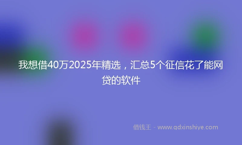 我想借40万2025年精选，汇总5个征信花了能网贷的软件