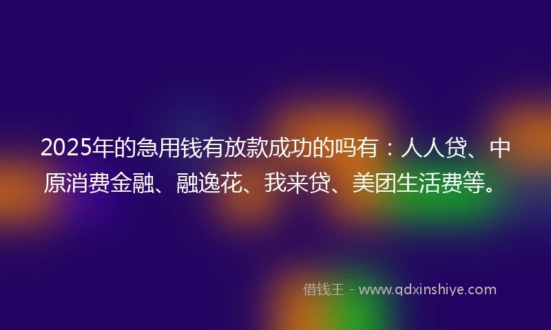 2025年的急用钱有放款成功的吗有：人人贷、中原消费金融、融逸花、我来贷、美团生活费等。