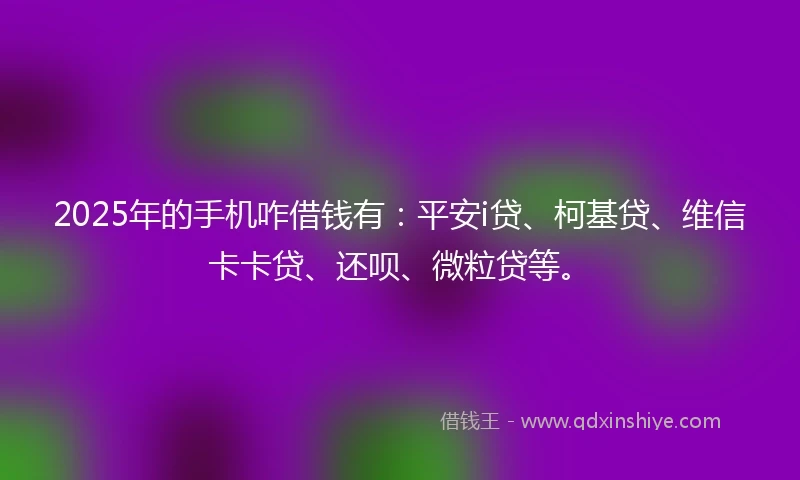 2025年的手机咋借钱有:平安i贷、柯基贷、维信卡卡贷、还呗、微粒贷等。