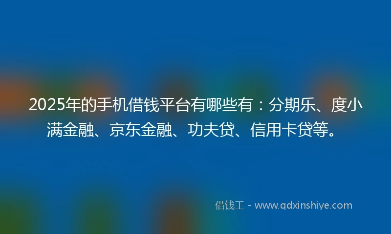 2025年的手机借钱平台有哪些有：分期乐、度小满金融、京东金融、功夫贷、信用卡贷等。