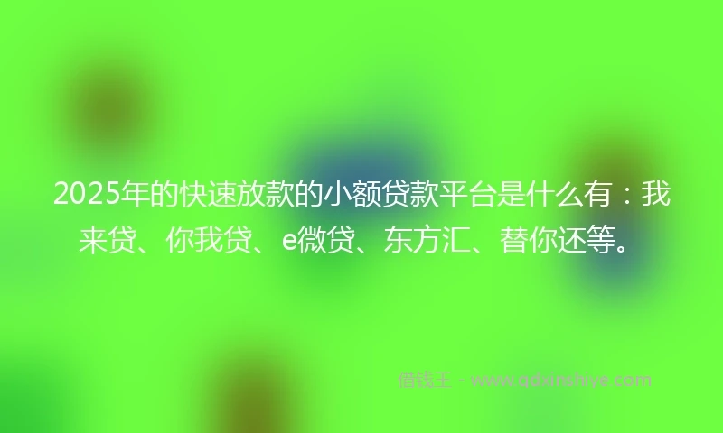 2025年的快速放款的小额贷款平台是什么有：我来贷、你我贷、e微贷、东方汇、替你还等。