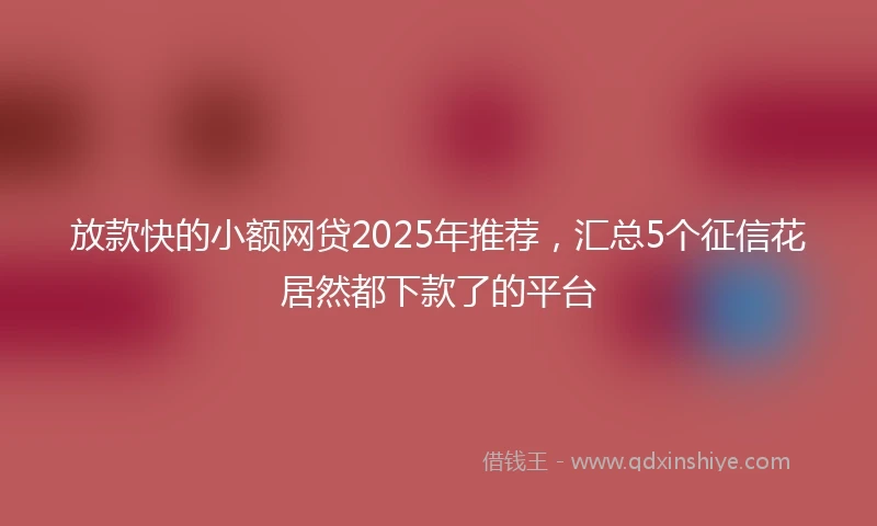 放款快的小额网贷2025年推荐，汇总5个征信花居然都下款了的平台