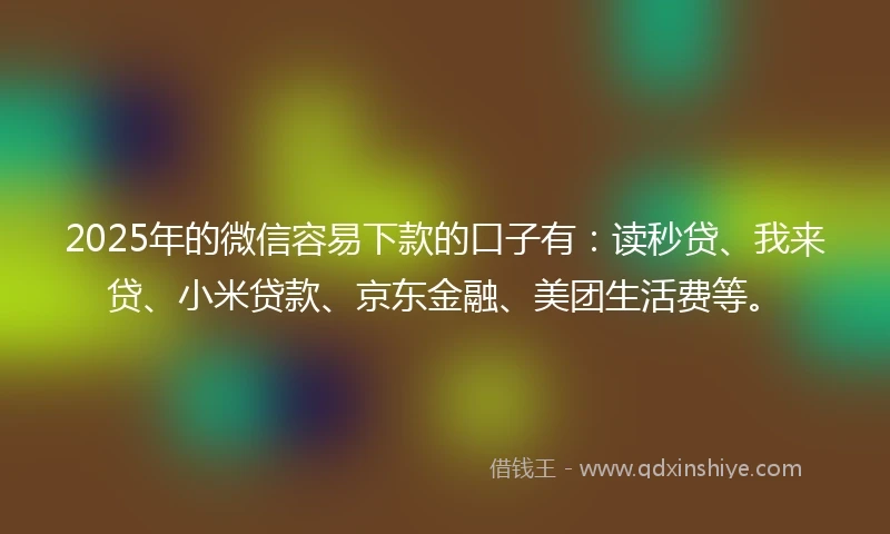 2025年的微信容易下款的口子有：读秒贷、我来贷、小米贷款、京东金融、美团生活费等。