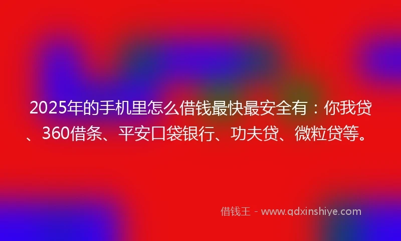2025年的手机里怎么借钱最快最安全有：你我贷、360借条、平安口袋银行、功夫贷、微粒贷等。
