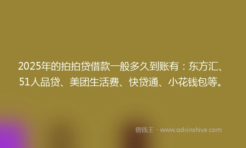 2025年的拍拍贷借款一般多久到账有：东方汇、51人品贷、美团生活费、快贷通、小花钱包等。