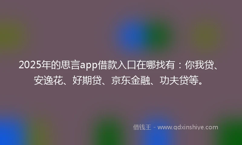 2025年的思言app借款入口在哪找有：你我贷、安逸花、好期贷、京东金融、功夫贷等。