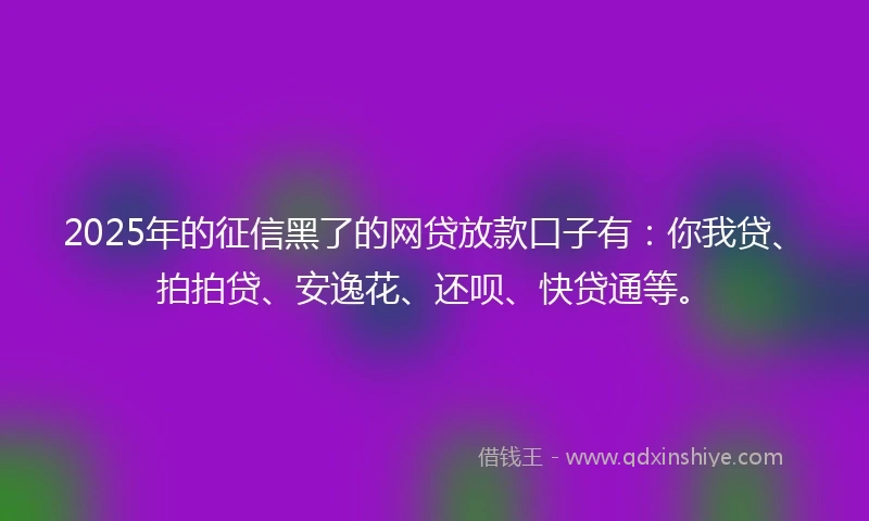 2025年的征信黑了的网贷放款口子有：你我贷、拍拍贷、安逸花、还呗、快贷通等。