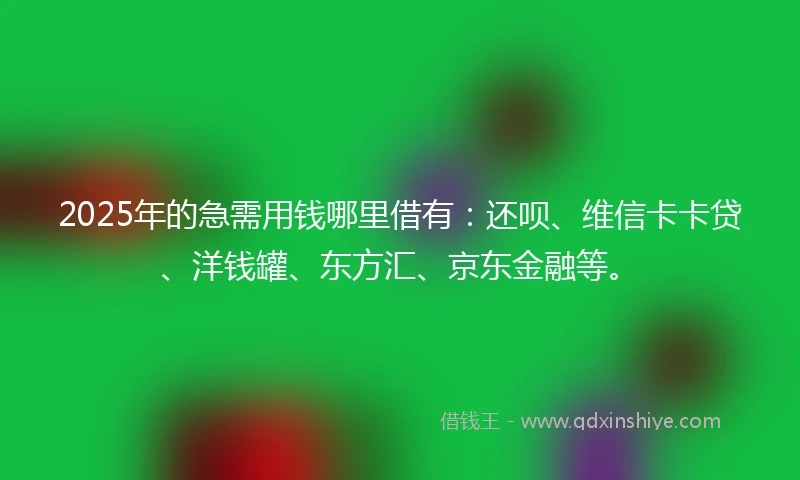 2025年的急需用钱哪里借有：还呗、维信卡卡贷、洋钱罐、东方汇、京东金融等。