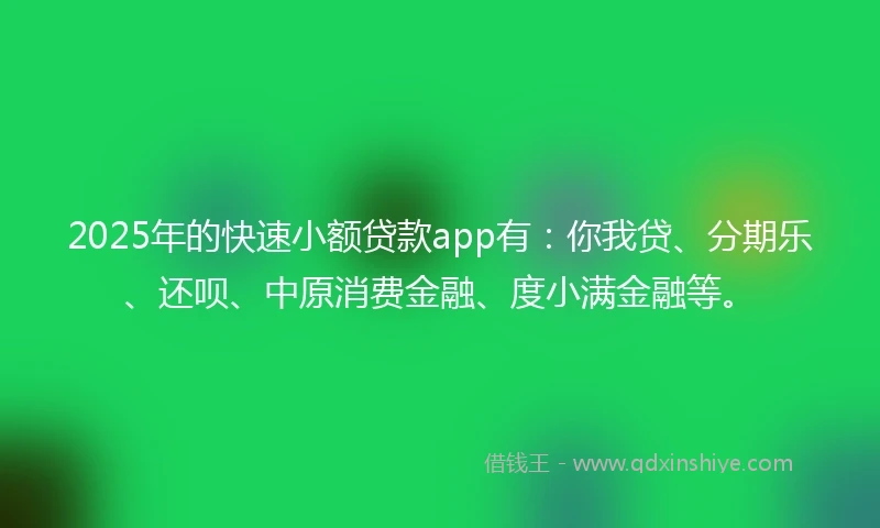 2025年的快速小额贷款app有：你我贷、分期乐、还呗、中原消费金融、度小满金融等。