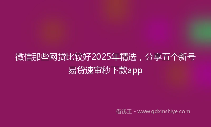 微信那些网贷比较好2025年精选，分享五个新号易贷速审秒下款app