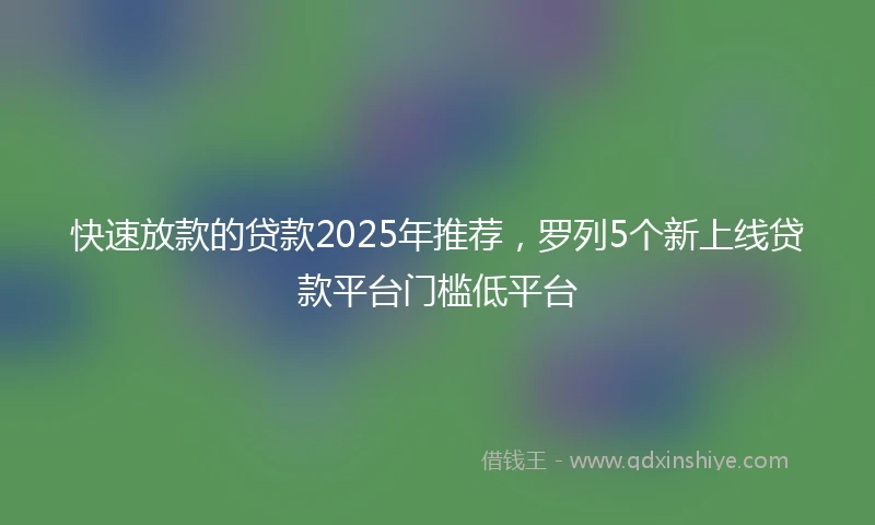 快速放款的贷款2025年推荐，罗列5个新上线贷款平台门槛低平台