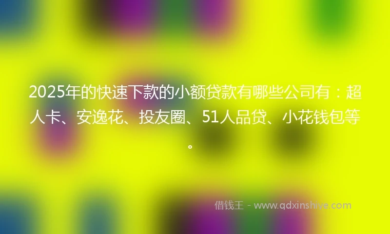 2025年的快速下款的小额贷款有哪些公司有：超人卡、安逸花、投友圈、51人品贷、小花钱包等。
