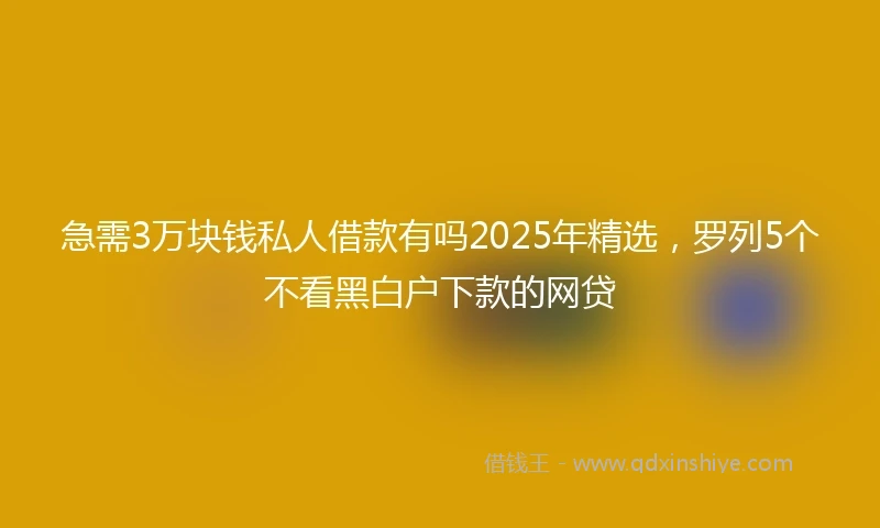 急需3万块钱私人借款有吗2025年精选，罗列5个不看黑白户下款的网贷