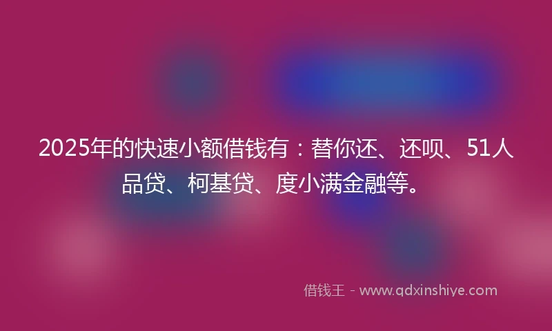 2025年的快速小额借钱有：替你还、还呗、51人品贷、柯基贷、度小满金融等。