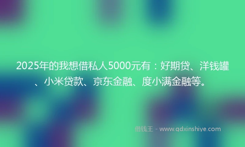 2025年的我想借私人5000元有:好期贷、洋钱罐、小米贷款、京东金融、度小满金融等。