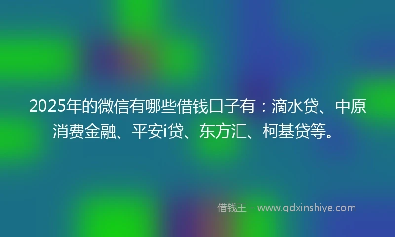 2025年的微信有哪些借钱口子有：滴水贷、中原消费金融、平安i贷、东方汇、柯基贷等。