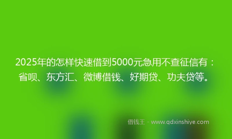 2025年的怎样快速借到5000元急用不查征信有：省呗、东方汇、微博借钱、好期贷、功夫贷等。