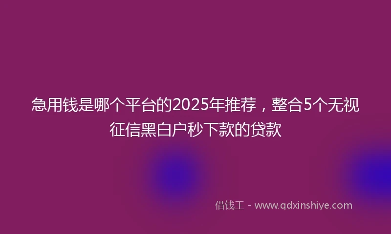 急用钱是哪个平台的2025年推荐，整合5个无视征信黑白户秒下款的贷款
