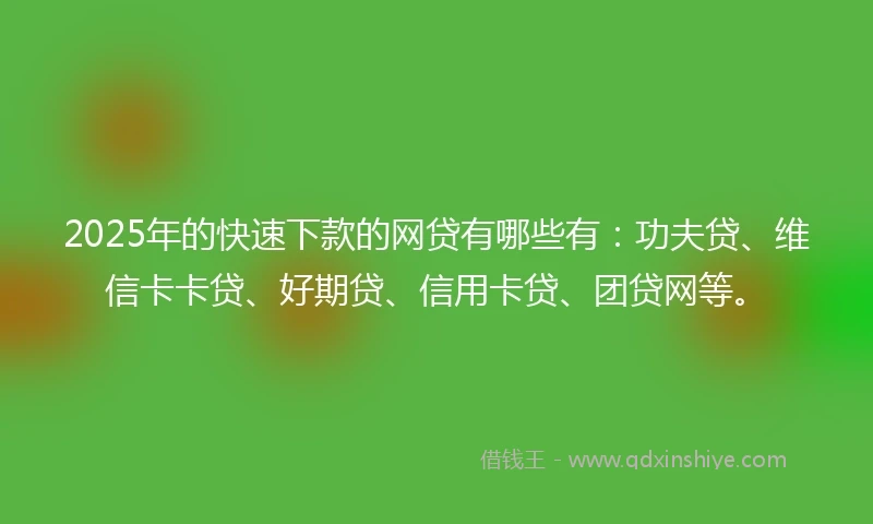 2025年的快速下款的网贷有哪些有：功夫贷、维信卡卡贷、好期贷、信用卡贷、团贷网等。
