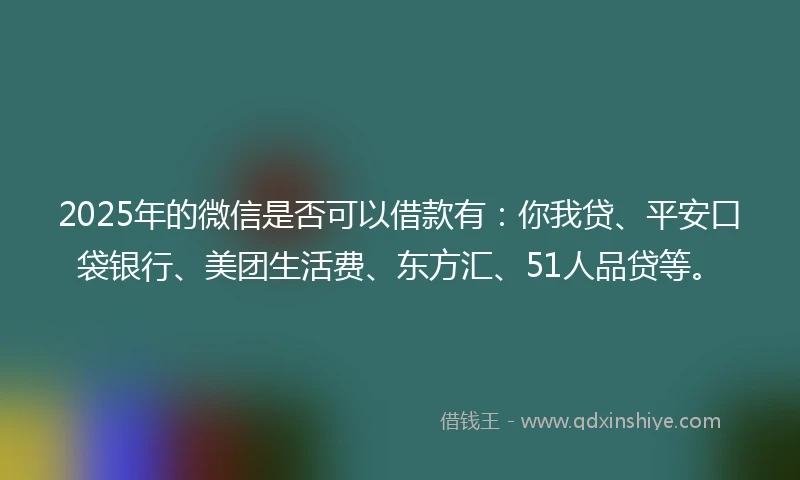 2025年的微信是否可以借款有：你我贷、平安口袋银行、美团生活费、东方汇、51人品贷等。