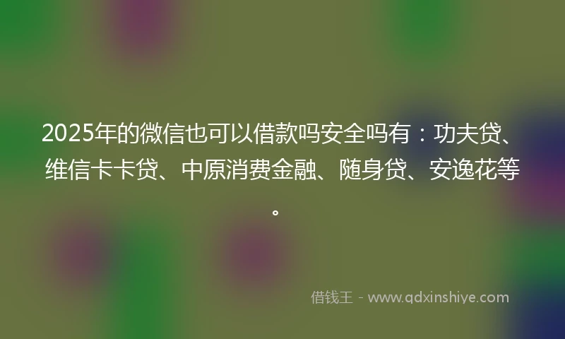 2025年的微信也可以借款吗安全吗有：功夫贷、维信卡卡贷、中原消费金融、随身贷、安逸花等。